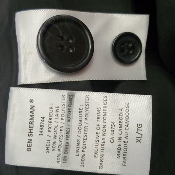 NWT BEN SHERMAN pea coat- XL Black - Picture 7 of 7